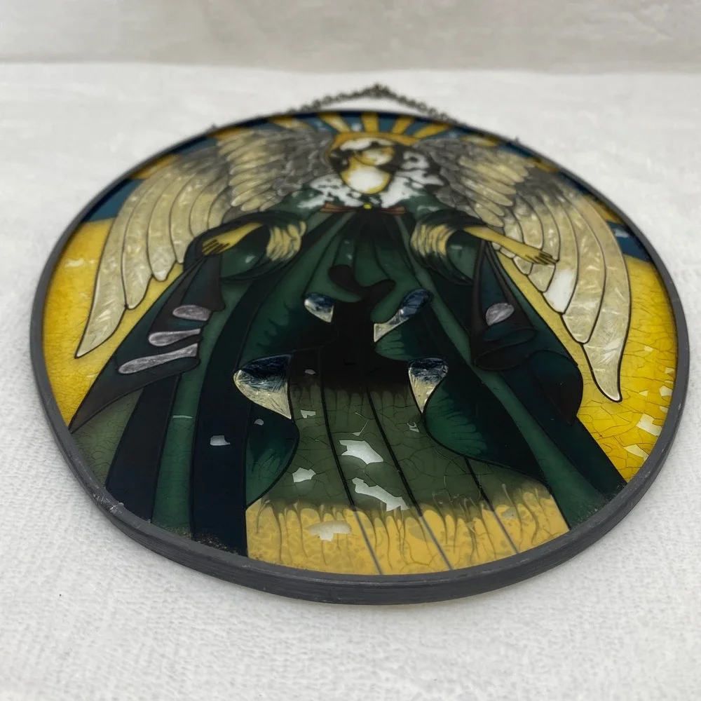 VTG  Angel Stained Glass Window Hanging‎ Sun Catcher Art Decor **See Read**